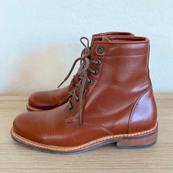 Nisolo Amalia All Weather Leather Lace Up Ankle Boots Brandy Brown Size 8 - Picture 2 of 6